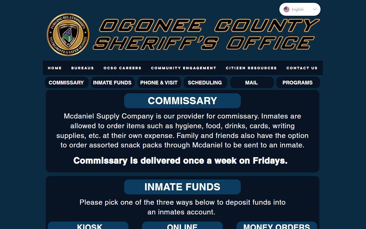 Oconee County Detention Center jail visitation mail money and inmate lookup information