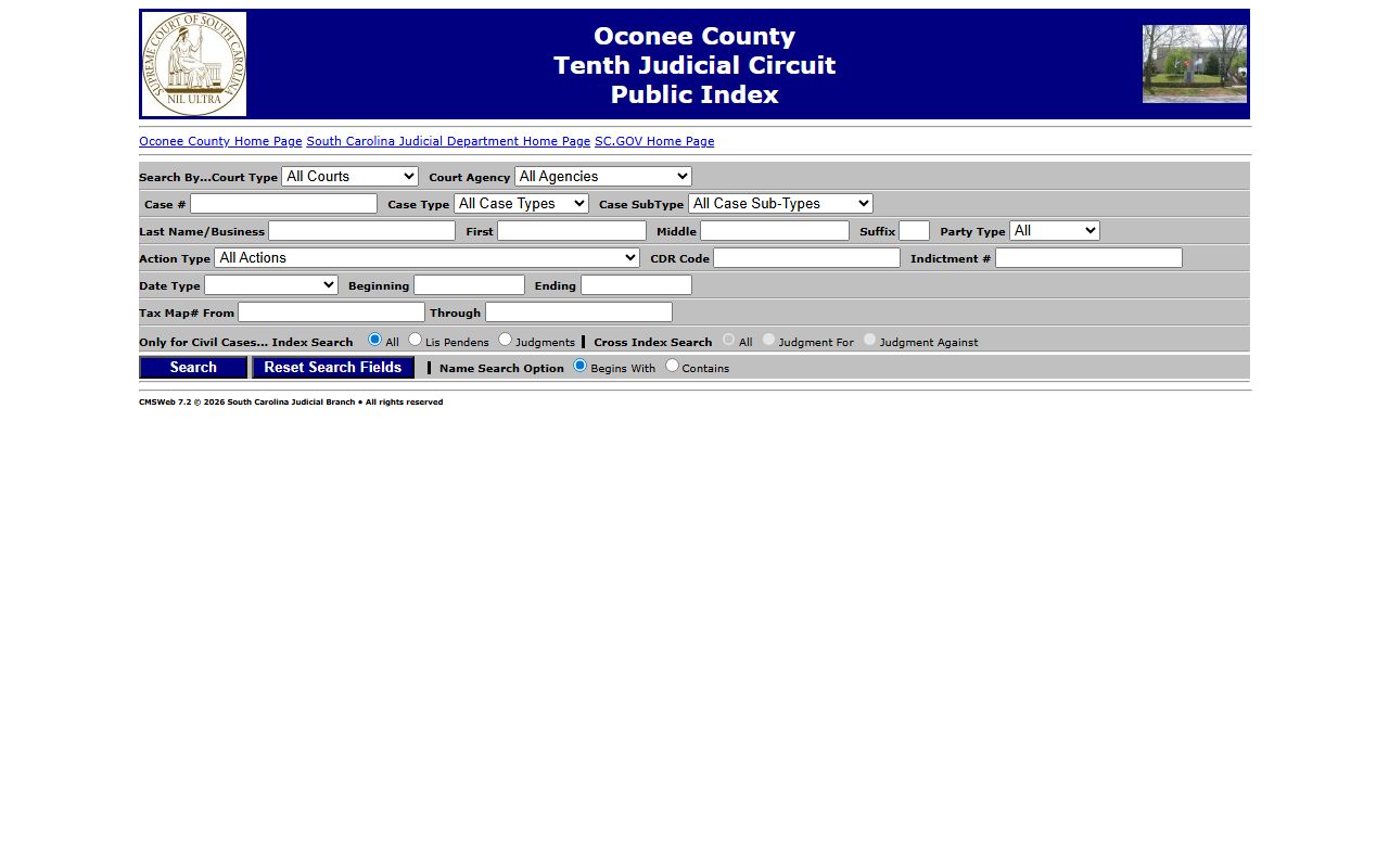 Oconee County court records after arrest Public Index search page