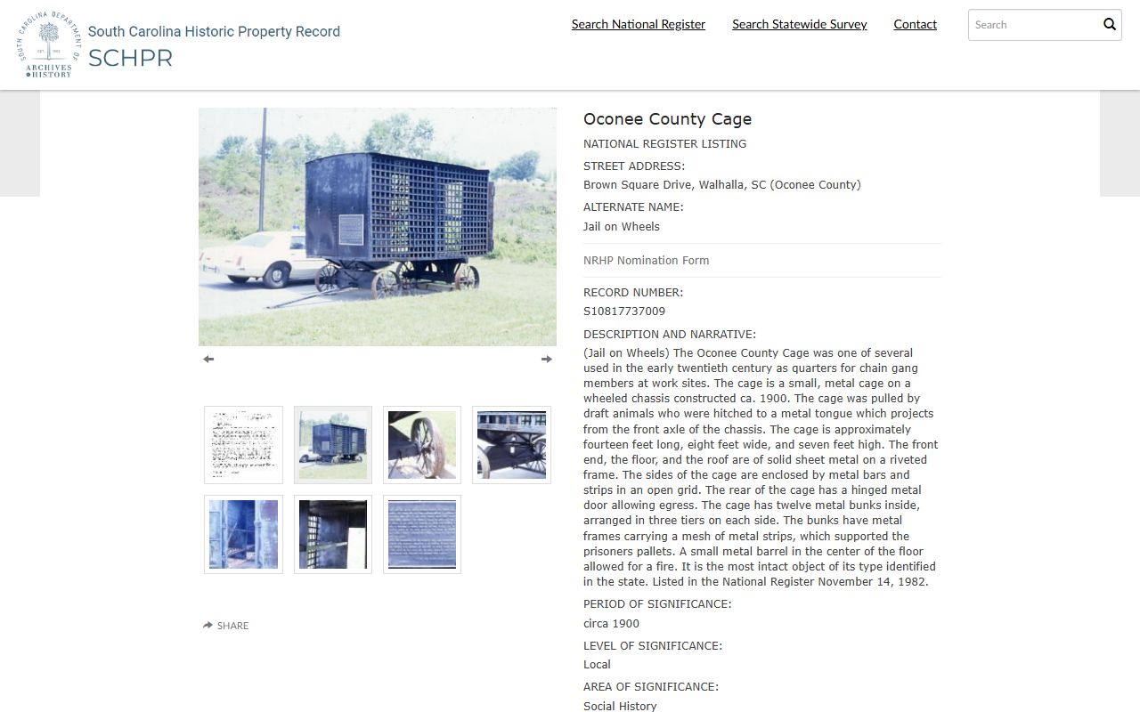 Oconee County jail history record for the Jail on Wheels and inmate population context
